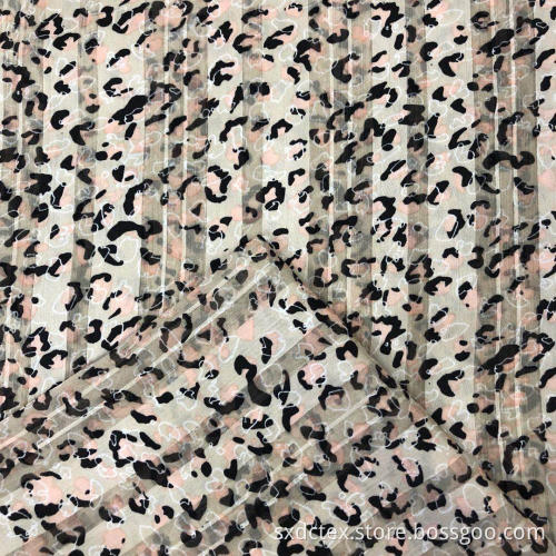 Poly Chiffon Satin Dobby Stripe Lepord Printed Fabric